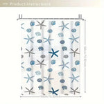rideau douche semi transparent motifs coquillages étoiles mer blanc bleu gris crochet plastique decoration