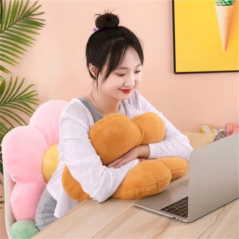 coussin fleuri tissu peluche blanc rose moderne 30cm mémoire siège chambre lit