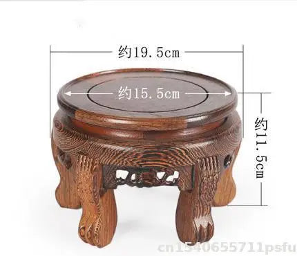 support pot fleurs bois gravures artisanal traditionnel marron foncé display stand decoration crafts shelf