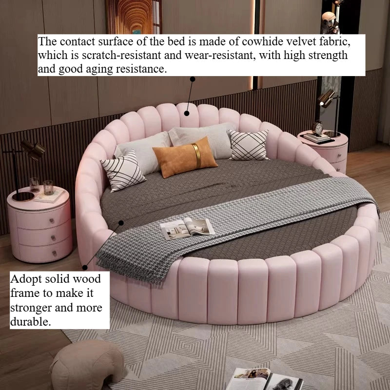 lit ronde moderne rangements blanc rose bleu turquoise velours geometrique