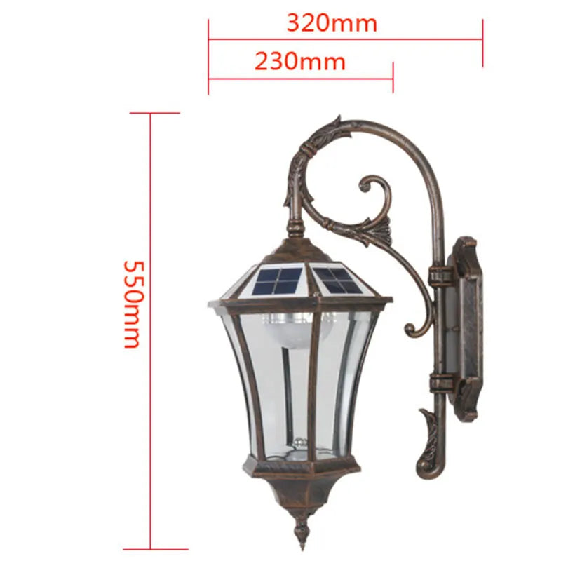 lampe solaire murale vintage bronze foncé classique élégant verre opalin étancheextérieur