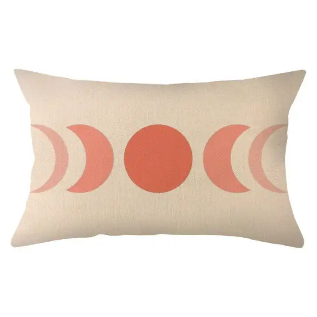 coussin rectangulaire polyester motif géométrique moderne beige orange noir blanc respectueux environnement qualité maison