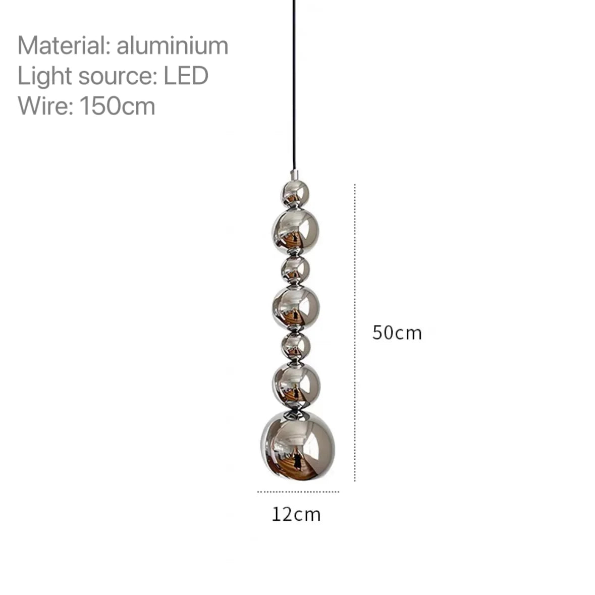 Suspension moderne argentée boules multiples salon chambre éclairage 15 30m² cordon noir