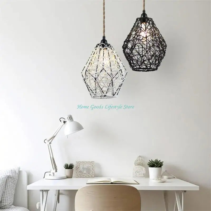 lampe suspendue tressée noir blanc moderne rustique abat jour plafonnier couvercle éclairage déco
