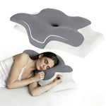 coussin sommeil gris foncé texture douce contour ergonomique support cervical nuit relaxation confortable