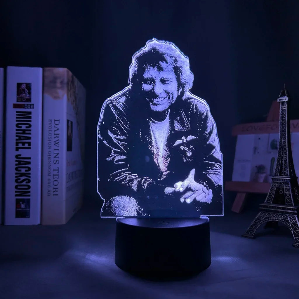 lampe nuit 3d portrait johnny hallyday veilleuse led couleur changeante telecommande usb