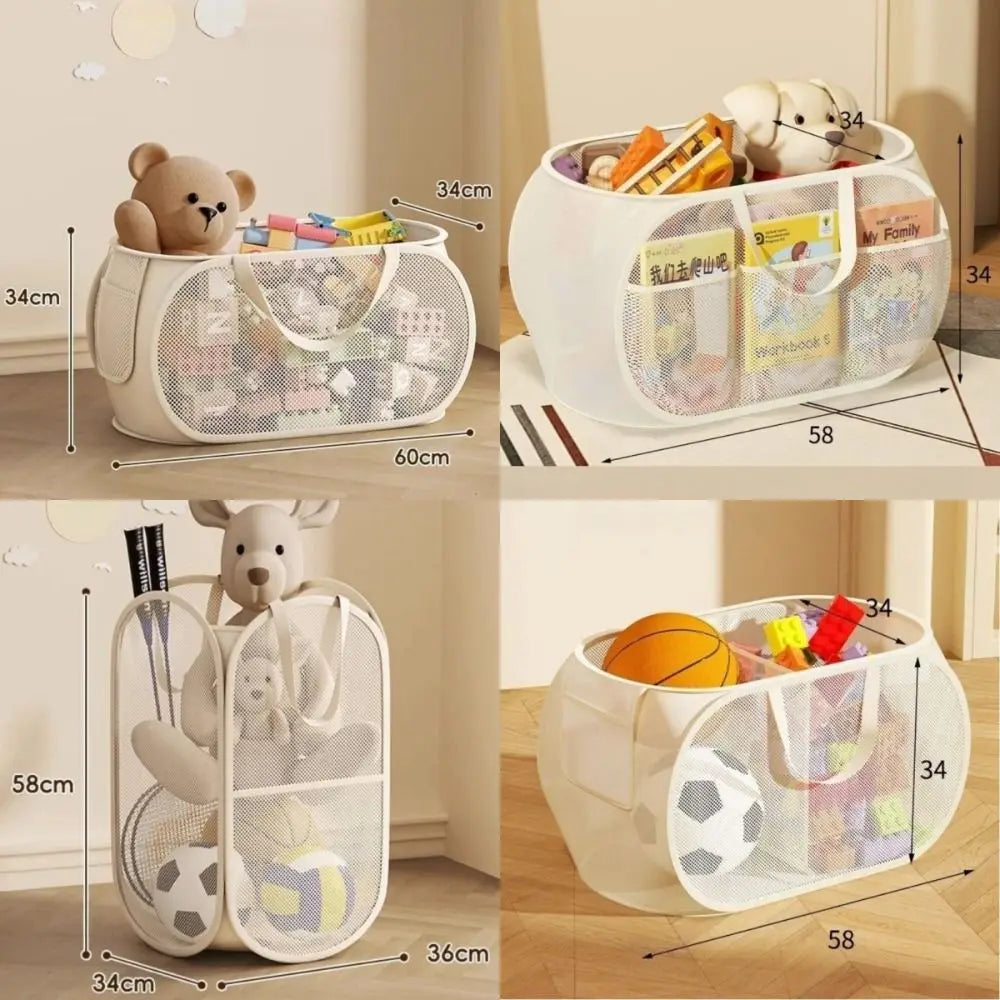 panier jouets moderne réutilisable maille beige clair grande capacité organisation maison