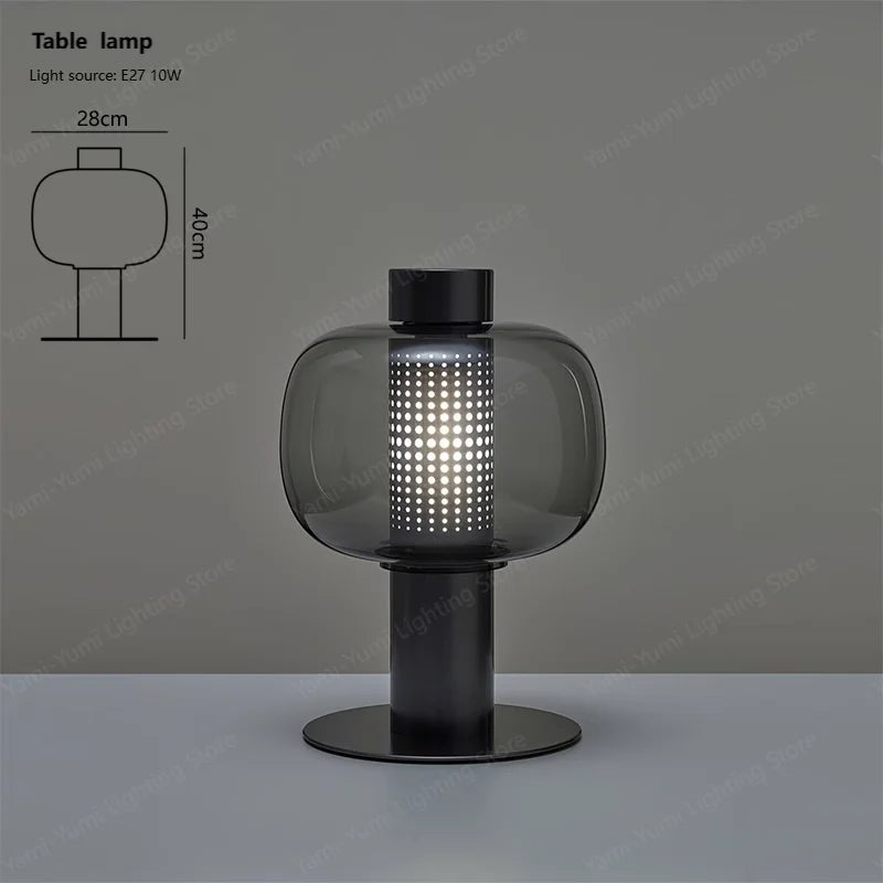 lampe table moderne ambre gris perforations circulaires transparente led 11w 15w chambre salon