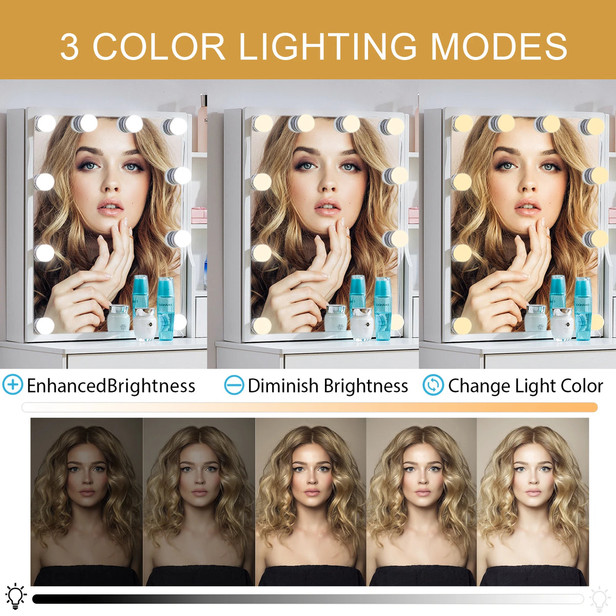 coiffeuse moderne blanche miroir led tiroirs étagères rangement maquillage