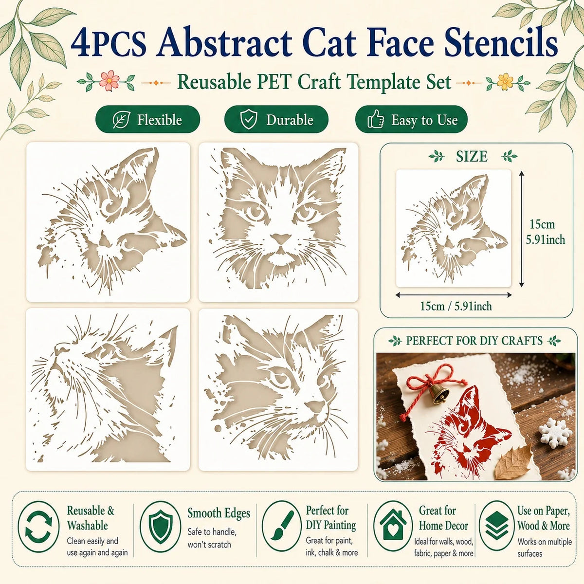 stencils peinture motifs chats artisanal modernes adhésifs beige clair diy murs projets