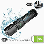 lampe torche rechargeable usb noir moderne certifiée rohs abs mat étanche zoom camping pêche