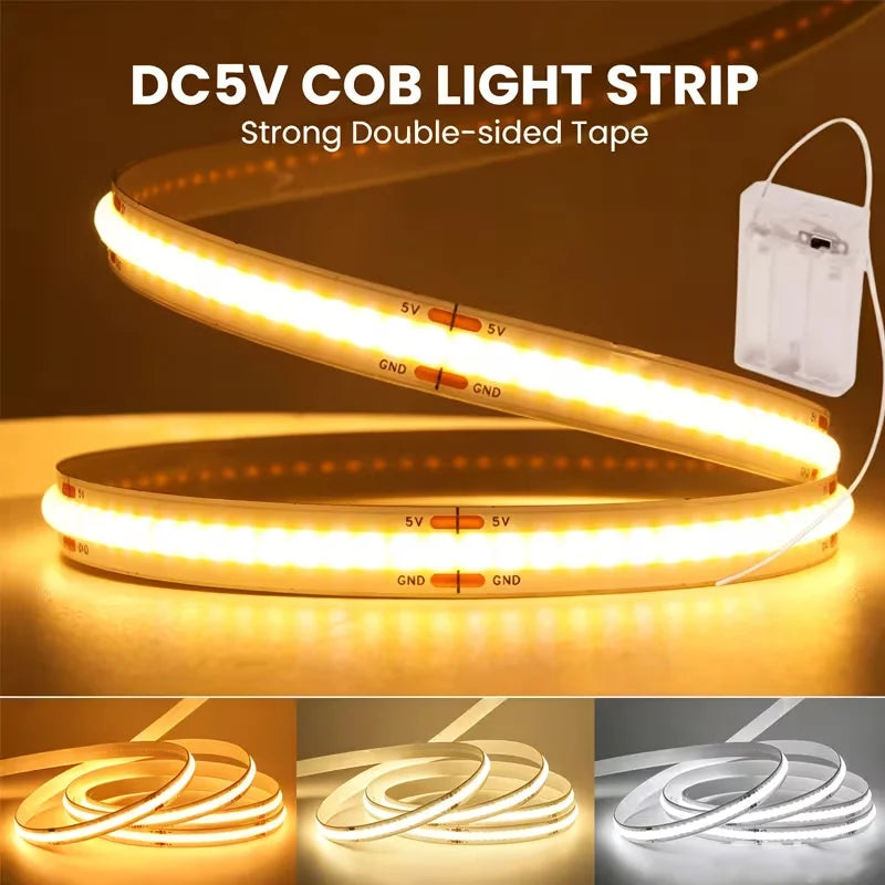 ruban led cob blanc chaud moderne adhésif alimentation 5v lumière chaude flux lumineux moins60