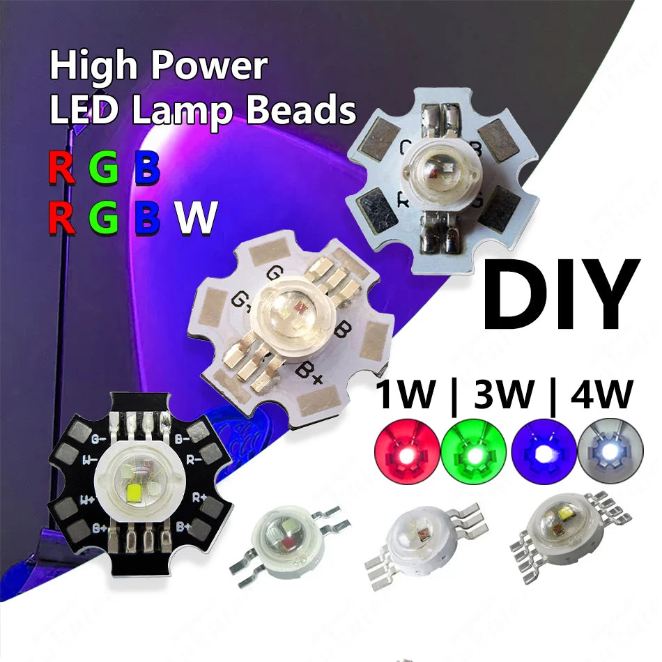 Diodes LED RGB RGBW 1W 3W haute luminosité clips métalliques change couleur projecteur scène
