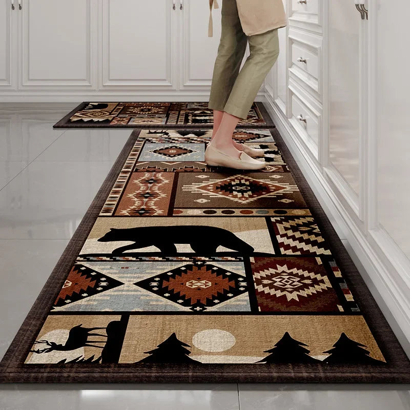 tapis cuisine moderne gris noir blanc rayures horizontales antidérapant lavable sol maison