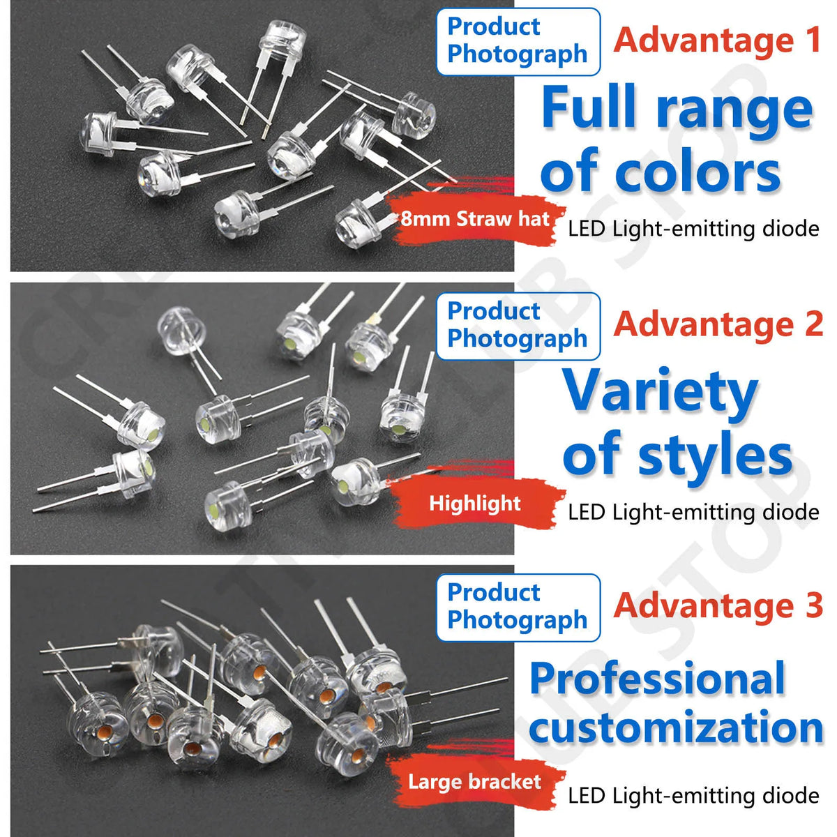 diode led 8mm chapeau paille rouge bleu jaune vert rose blanc chaud décoration