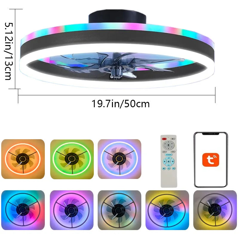 ventilateur moderne lumière led multicolore télécommande noir blanc