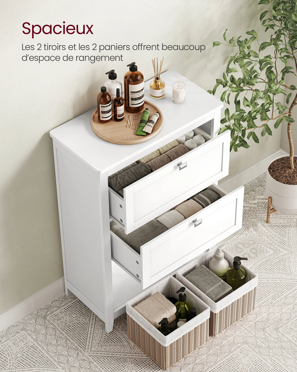 Meuble de rangement salle de bain 2 tiroirs blanc