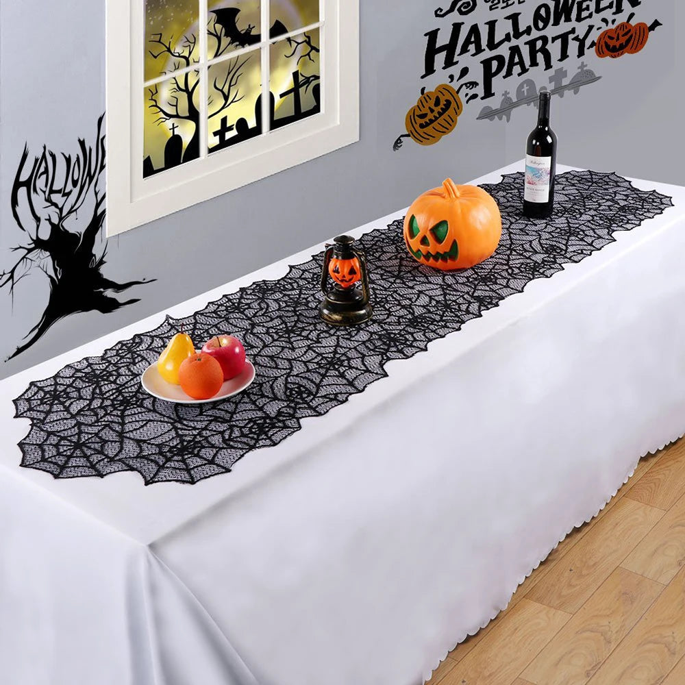 rideau toile d'araignée halloween motif araignées noir géométrique festif maison opaque