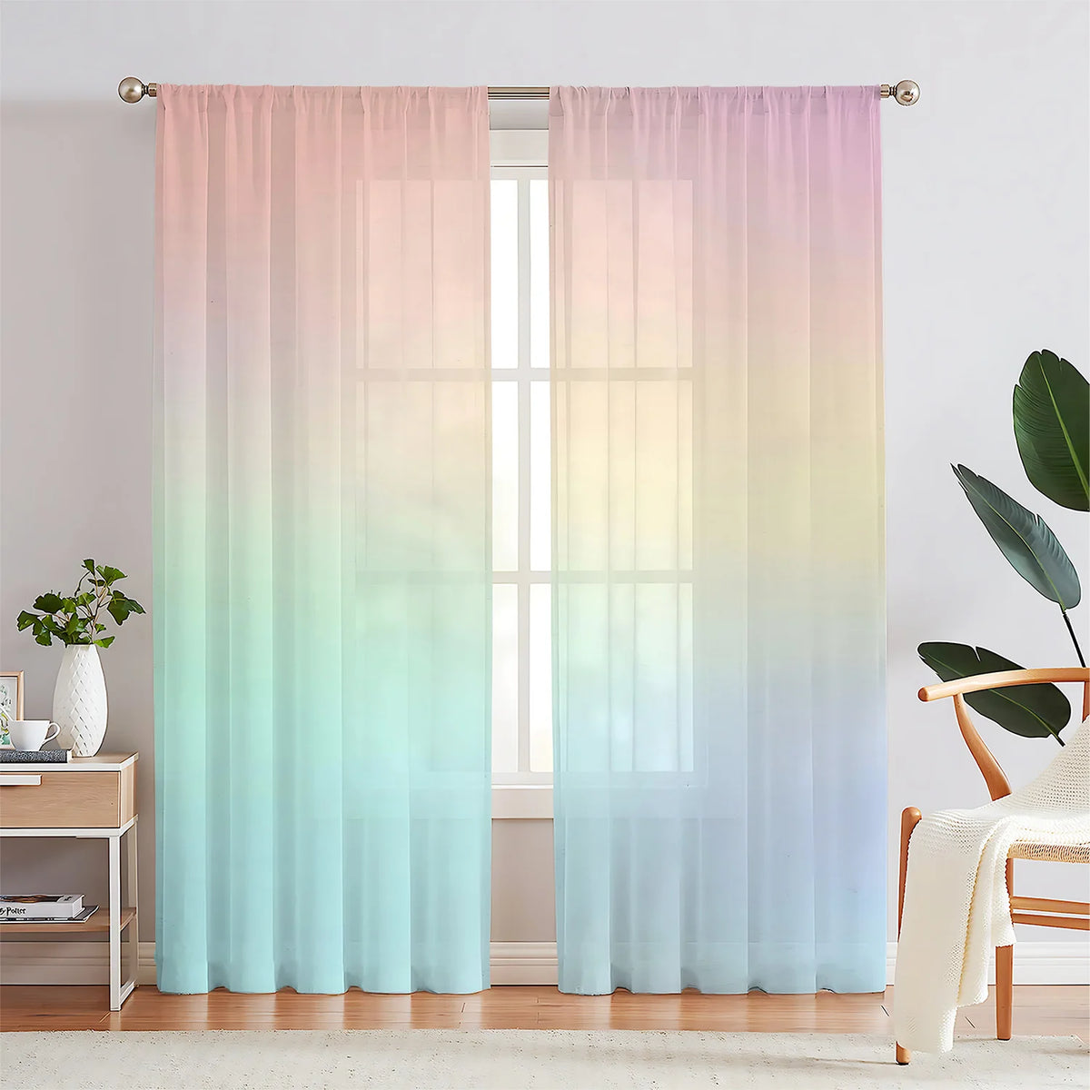 rideau semi transparent arc ciel ombre chromatique moderne fenêtre 100x130cm 132x160cm polyester