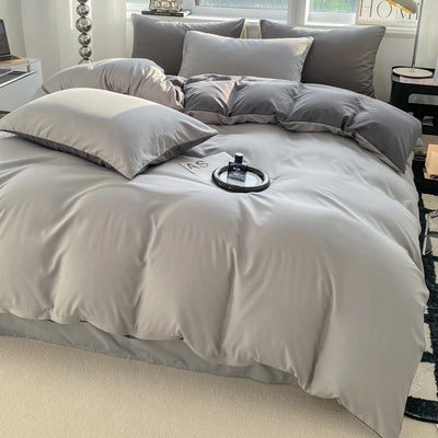 Housse de couette coton lavé uni 220x240 sur lit