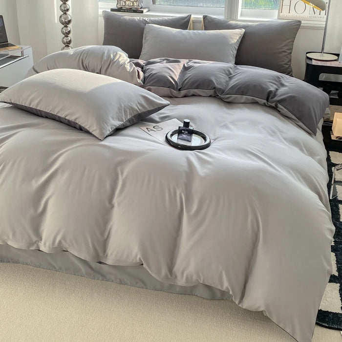 Housse de couette coton lavé uni 220x240 sur lit