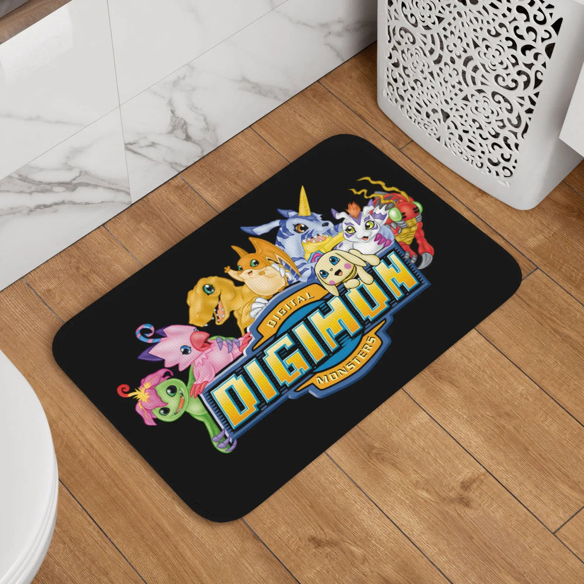 tapis porte noir motif digimon anime manga décoration chambre salon cuisine salle bain