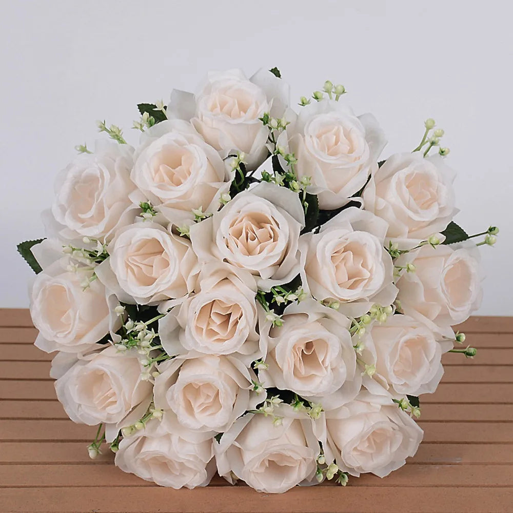 décoration intérieure bouquet roses artificielles 18 fleurs 37cm vert clair violet rose