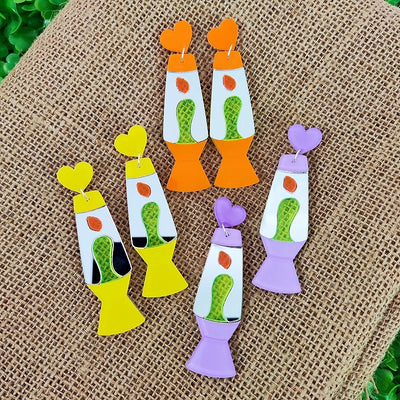 Boucles d'oreilles pendantes lampe lave orange acrylique