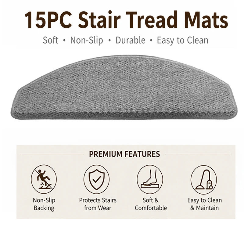 tapis d'escalier moderne antidérapant 15 pièces adhésif beige clair texture tissée polyester