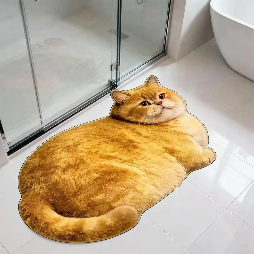 tapis bain chat peluche gris orange mignon rapide séchage antidérapant polyester PVC