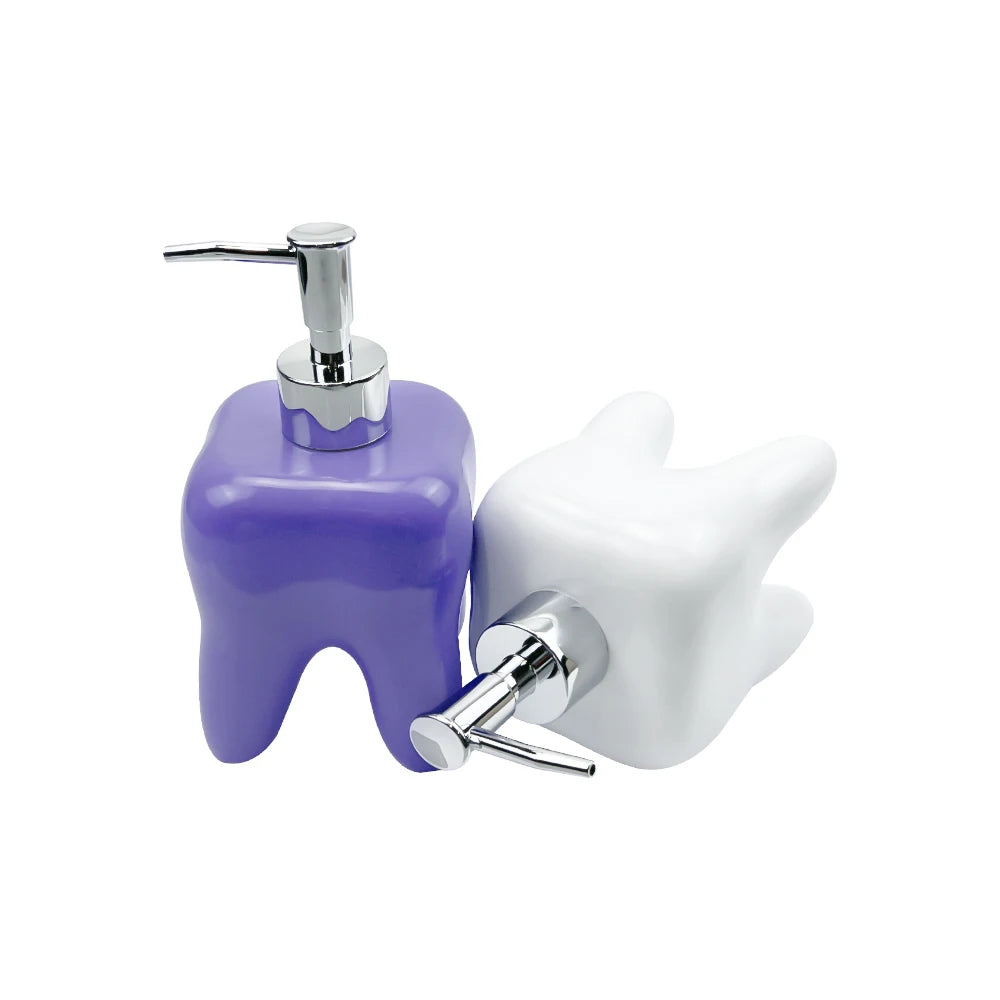 distributeur savon liquide forme dent bleu rose orange violet moderne