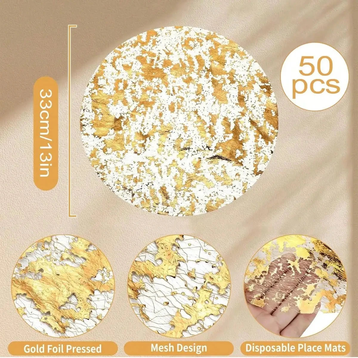 serviettes table modernes blanches dorées motif filetage pack 50pcs 33cm