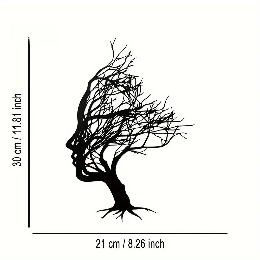 sculpture murale contemporaine silhouette visage noir abstraite métal fixations invisibles 30cmx21cm