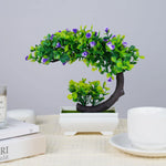 décoration intérieure bonsaï artificiel vert violet orange noir pot blanc mousse verte classique table