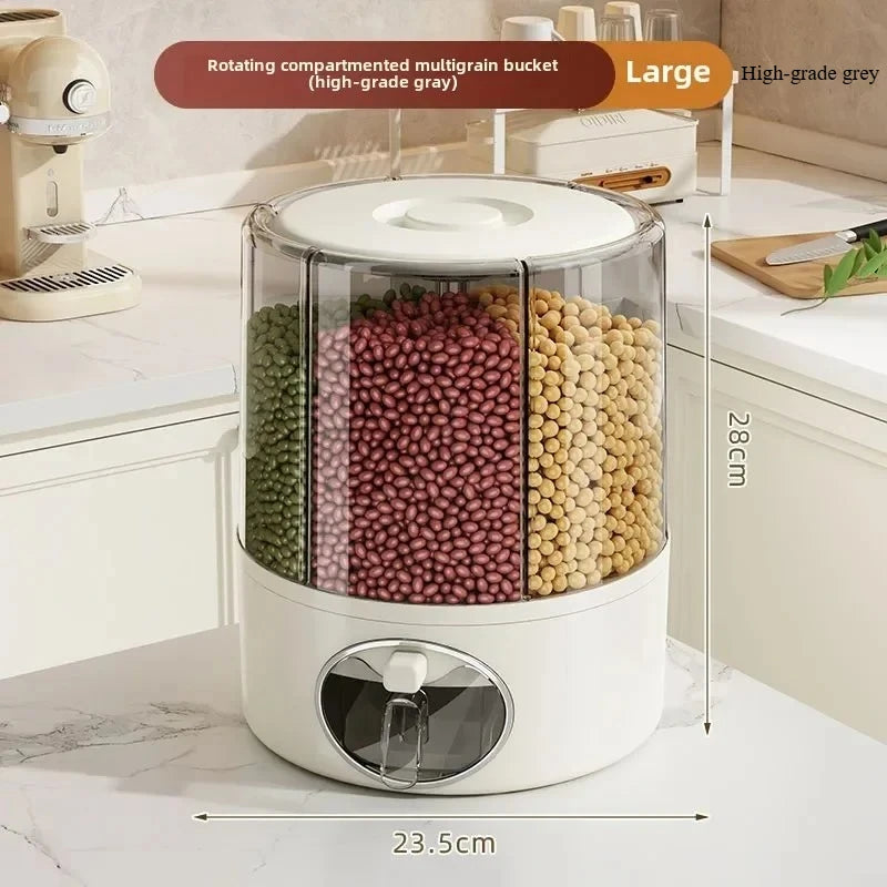 seau rangement rotatif riz céréales hermétique transparent plastique cuisine moderne gris