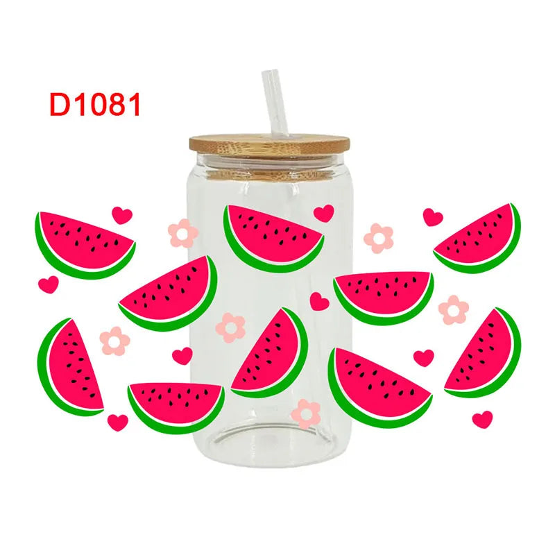 autocollants décoration diy fruits fleurs transparent tropical bouteille verre couvercle paille