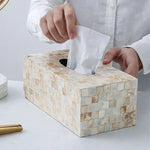 boîte mouchoirs mosaïque coquillages blanc beige moderne salon