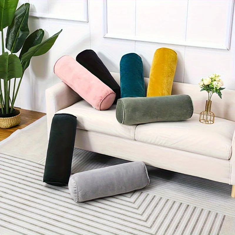coussins ronds velours opaques noir gris rose vert jaune bleu modernes literie 50x17cm