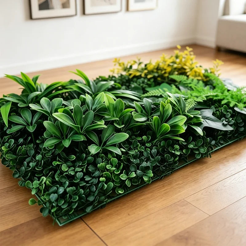 décoration extérieure panneau mural végétal artificiel herbe feuilles fleurs moderne naturelextérieur jardin maison terrace