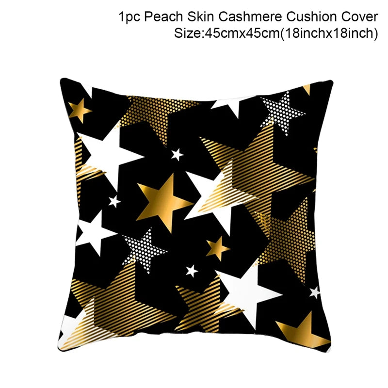 housse coussin noël motifs cerfs flocons étoiles or noir festive decoration fixations