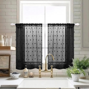 rideau voile transparent rose clair pompons anneaux fenêtre cuisine salle bain
