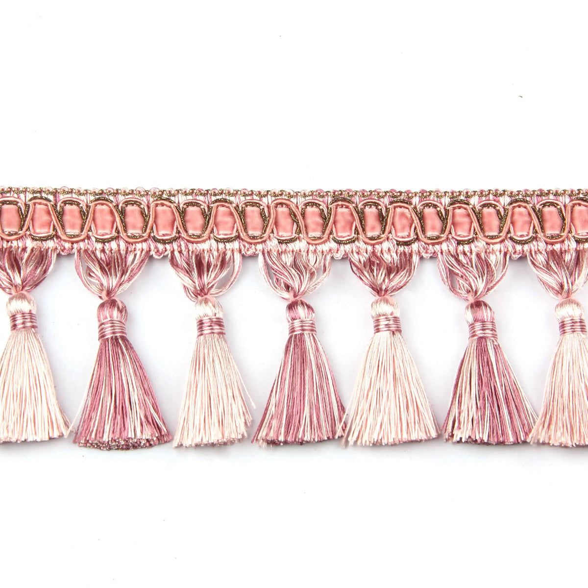 ruban franges polyester rose pâle rose clair gris clair noir beige motifs dorés classique