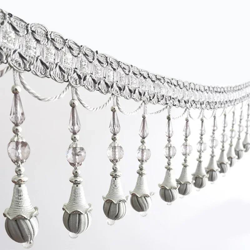 accessoires rideau dentelle goutte bleu clair doré gris élégant textile maison