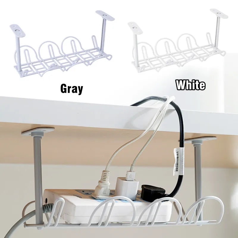 rangement sous table moderne gris blanc adhésif rondelles cercles ouverts fonctionnel
