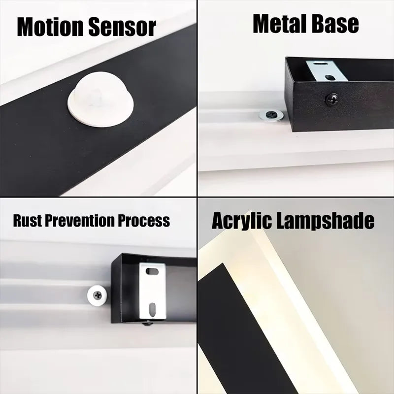 lampe murale extérieure led noir moderne détecteur mouvement ip65 waterproof abatjour acrylique