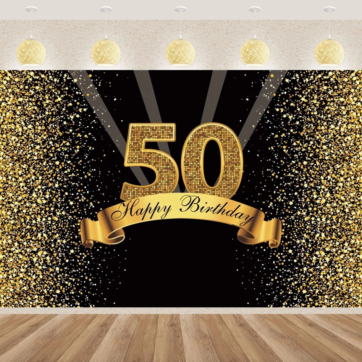 Bannière anniversaire 50 ans adulte homme fond doré