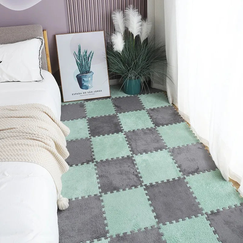tapis modulable carreaux géométriques noir beige gris vert bleu rose moderne douillet insonorisant chambre