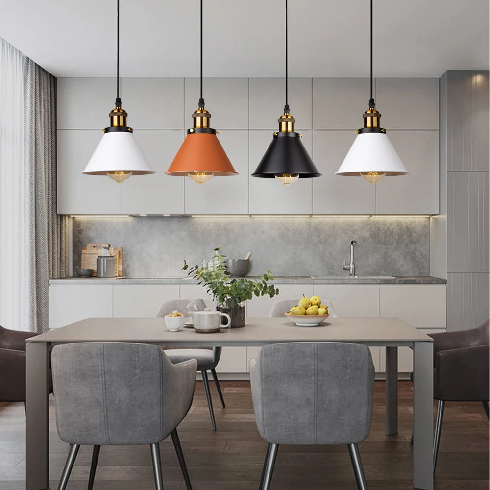lumière suspendue industrielle conique noire blanche orange éclairage moderne chambre salon