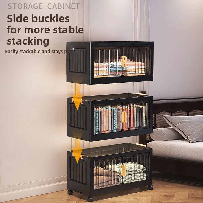 meuble rangement noir grille transparente moderne roulettes pliable grande capacité