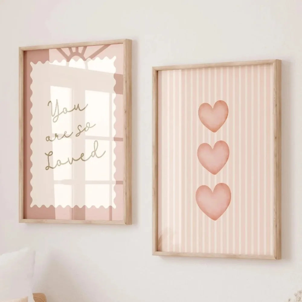 toile d'art minimaliste romantique rose clair lettre amour cœur décoration chambre salon impression toile